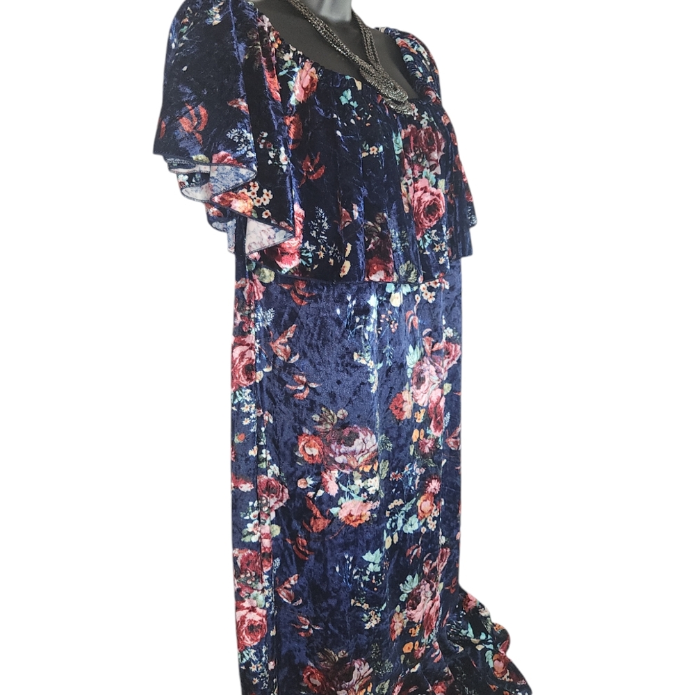 LulaRoe Cici Navy Velvet dress, Size XL Flounce Ruffle off the shoulder Velour - Picture 4 of 11
